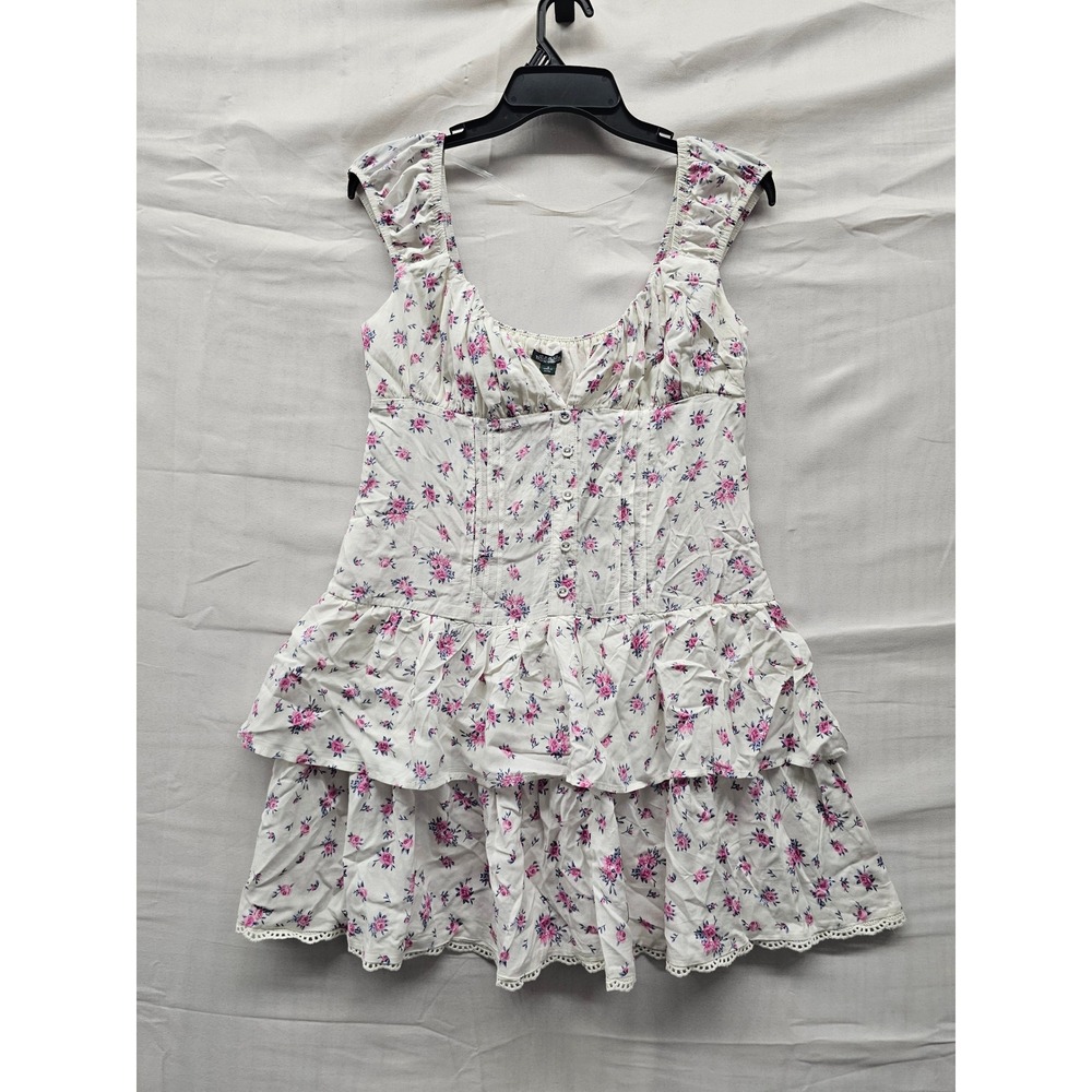 Wild Fable Womens Floral Ruffle Tiered Mini Dress White Rayon Casual Size Small